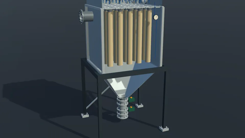Cutaway of a bag filter showing filter bags