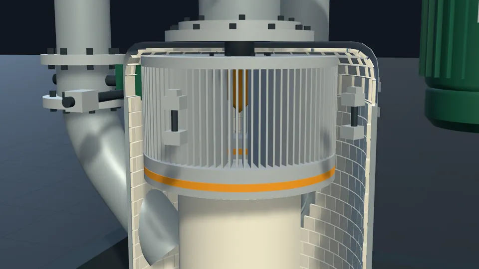 Cutaway of a jet mill classifier wheel